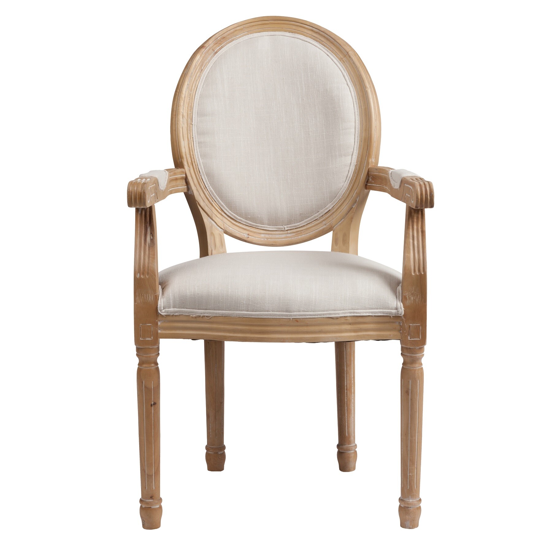 Кресло с деревянными подлокотниками кремовый лен Vintage French Round