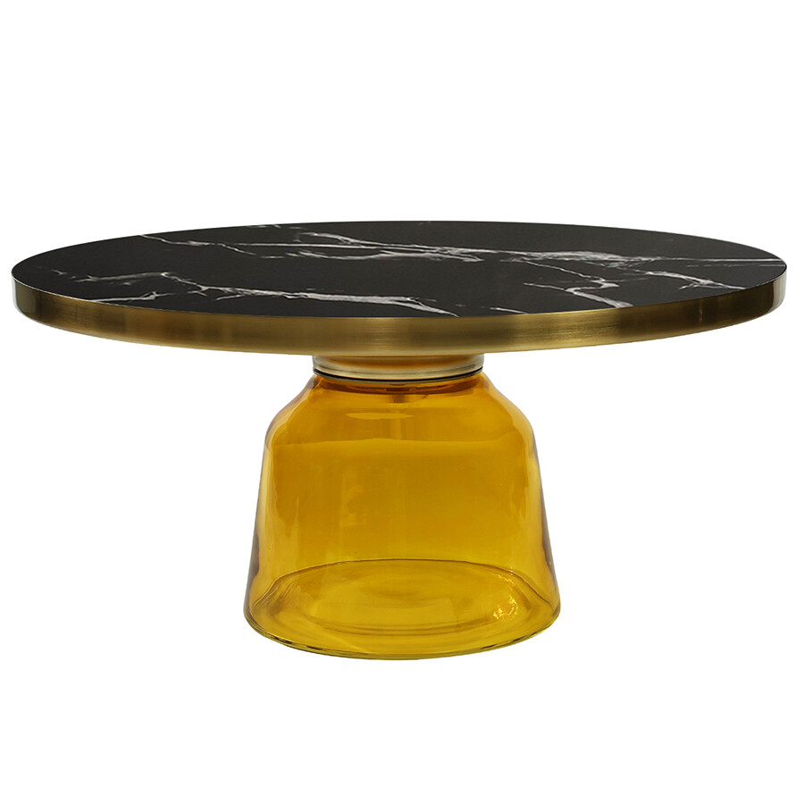 Кофейный столик круглый 75 см мрамор, желтый Odd
