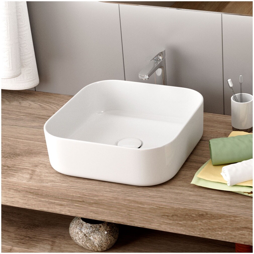 Раковина накладная квадратная фарфоровая белая Point "Меркурий 40" PN43831 - изображение 4