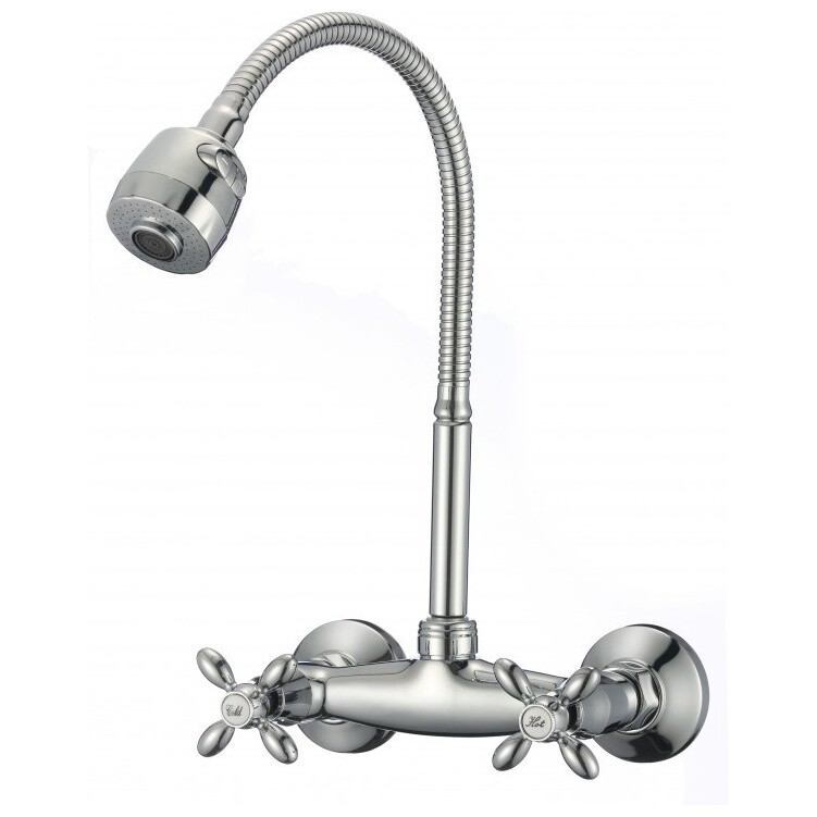 Смеситель для кухни настенный с гибким изливом хром D-Lin D142808-T