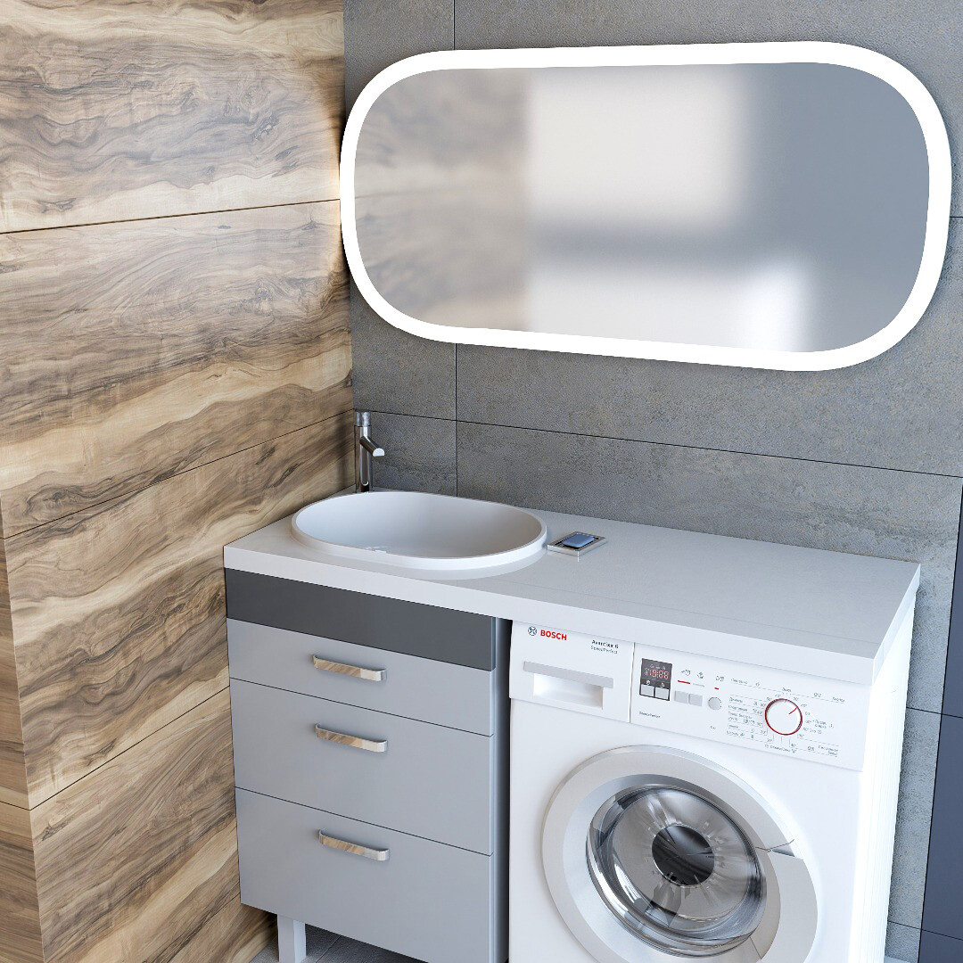 Раковина из искусственного камня на стиральную машину левая 48х120 см белая Stworki Bruks RBS120L - изображение 4