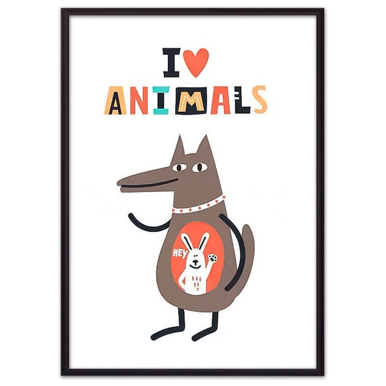 Постер в алюминиевом багете 30х40 см &quot;Волк&quot; I love animals