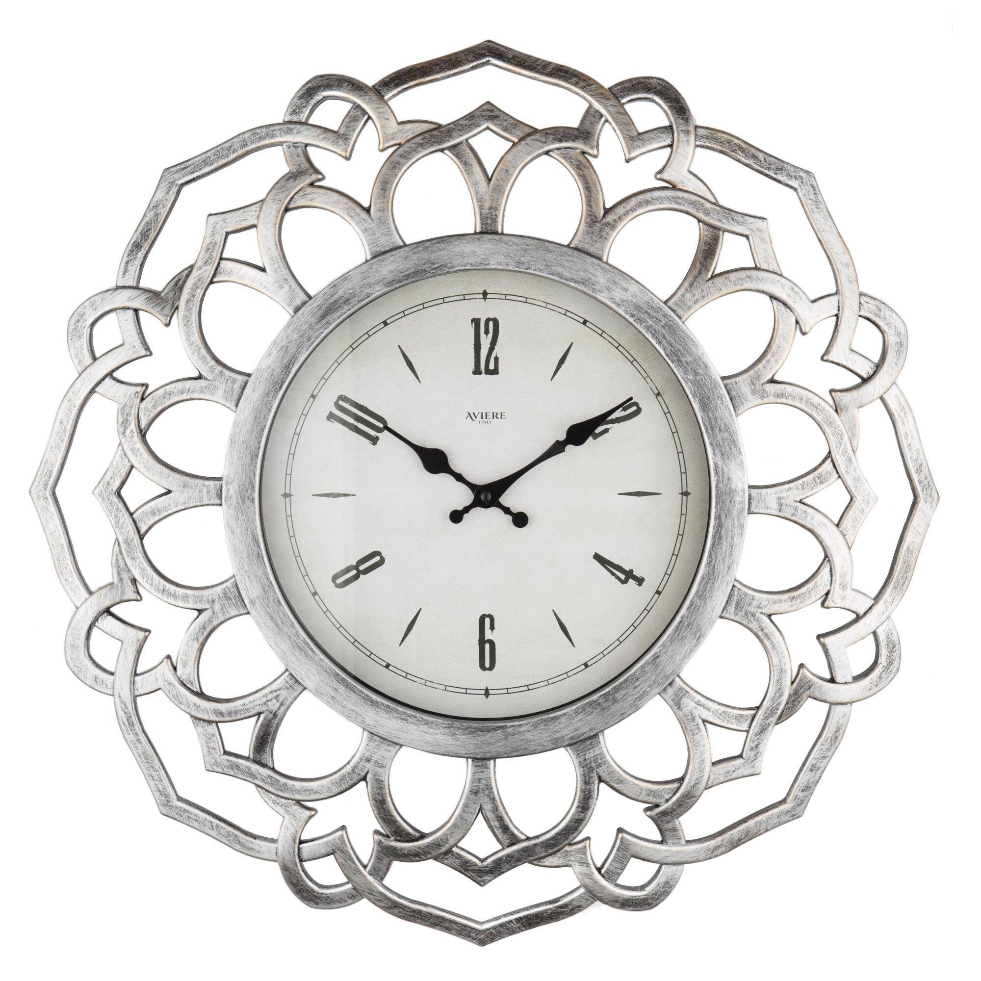 Часы настенные пластиковые с фигурной рамкой 60 см серебро с серым Aviere