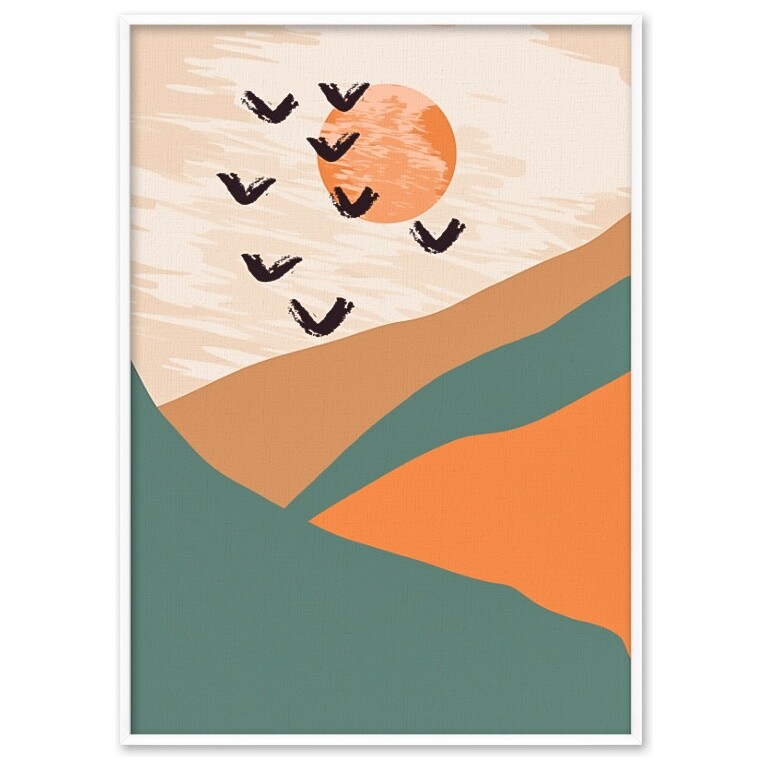 Постер на холсте в белой раме оранжевый, зеленый &quot;Природа&quot; №316 18-0165-40х60