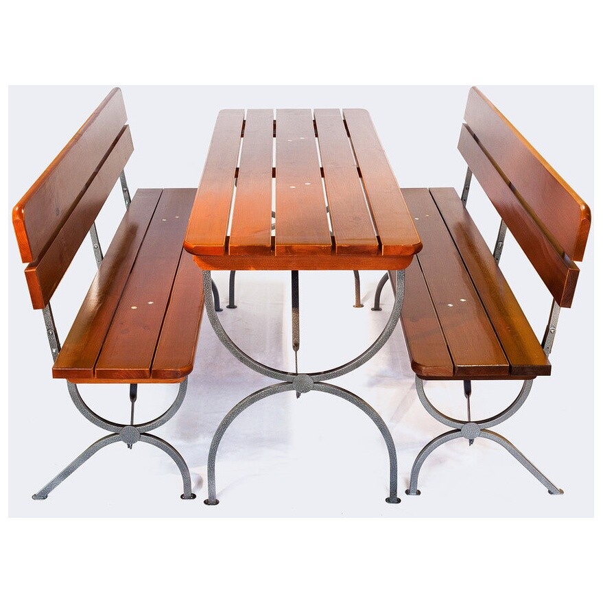 Мебель для сада из массива сосны стол и 2 скамьи коричневая &quot;Линц&quot;