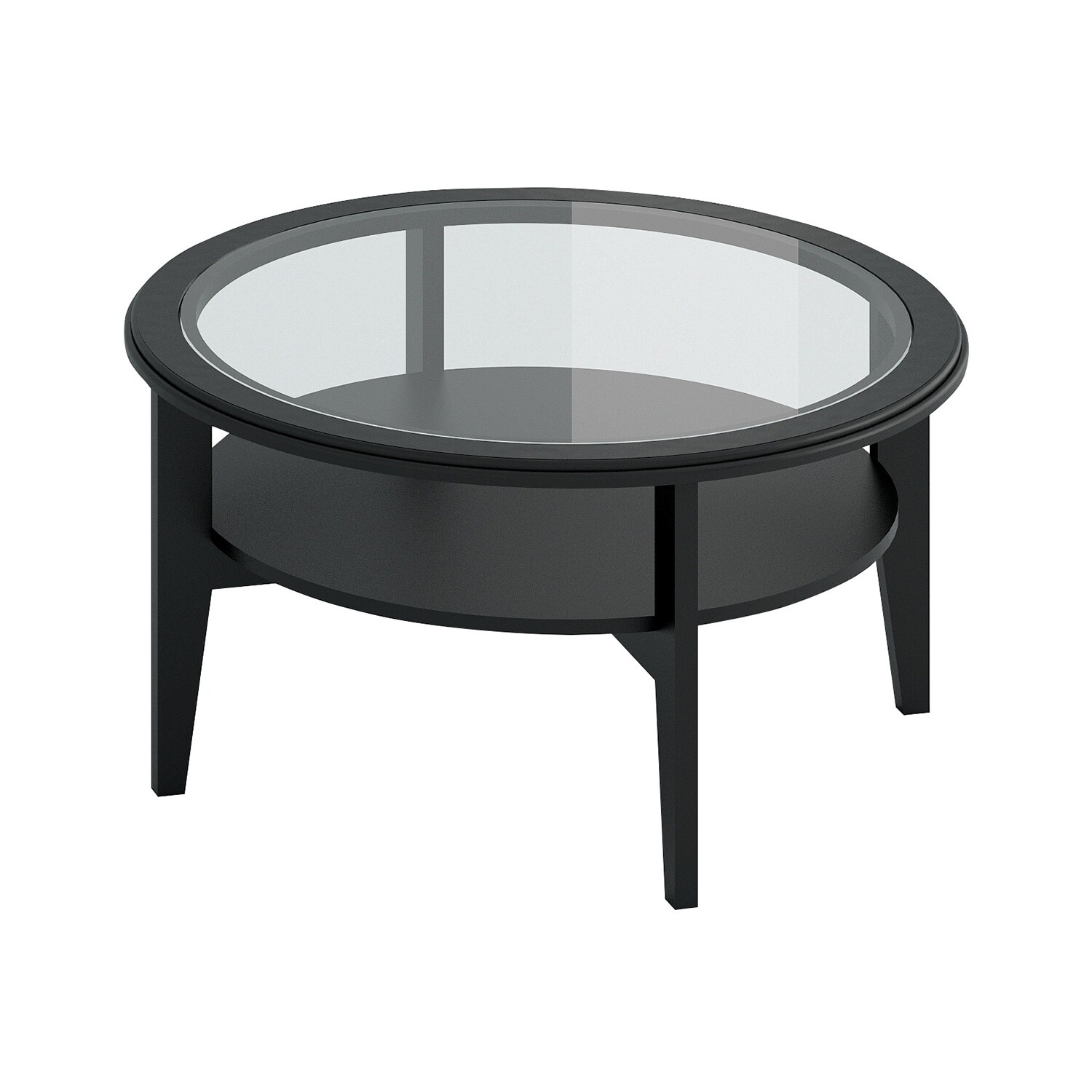 Кофейный столик черный со стеклянной столешницей и полкой 90 см Barista