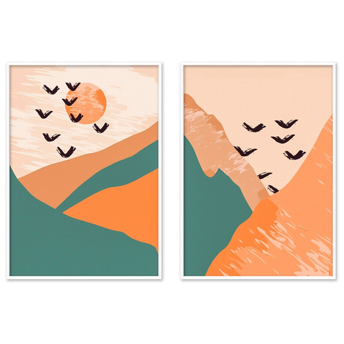Диптих на холсте в белой раме оранжевый, зеленый &quot;Природа&quot; №345 19-0186-50x70