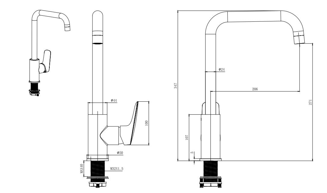 Смеситель для кухни с квадратным изливом хром Aquatek "Вега" AQ1081CR - изображение 6
