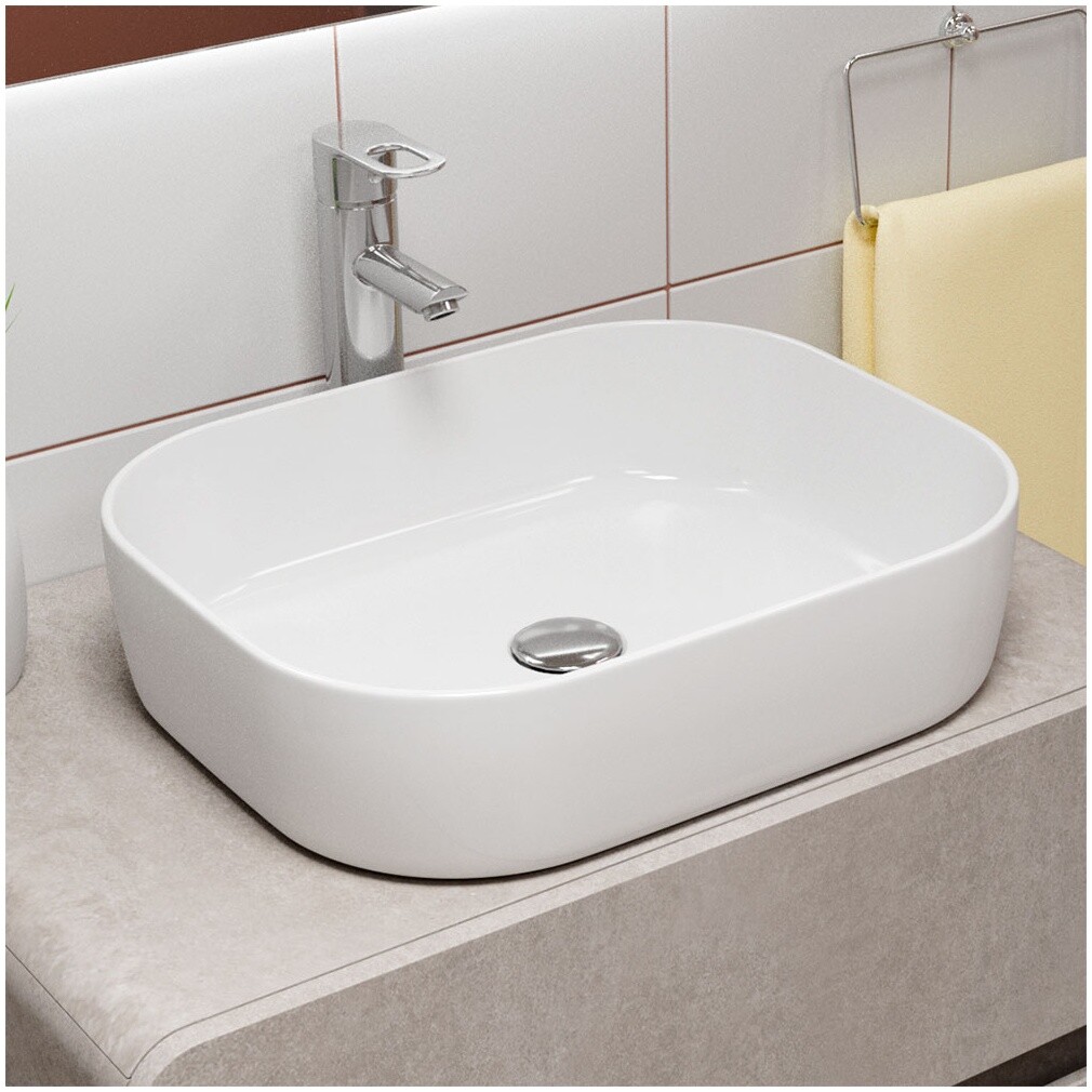 Раковина накладная прямоугольная фарфоровая белая Point "Афина 50" PN43041 - изображение 4