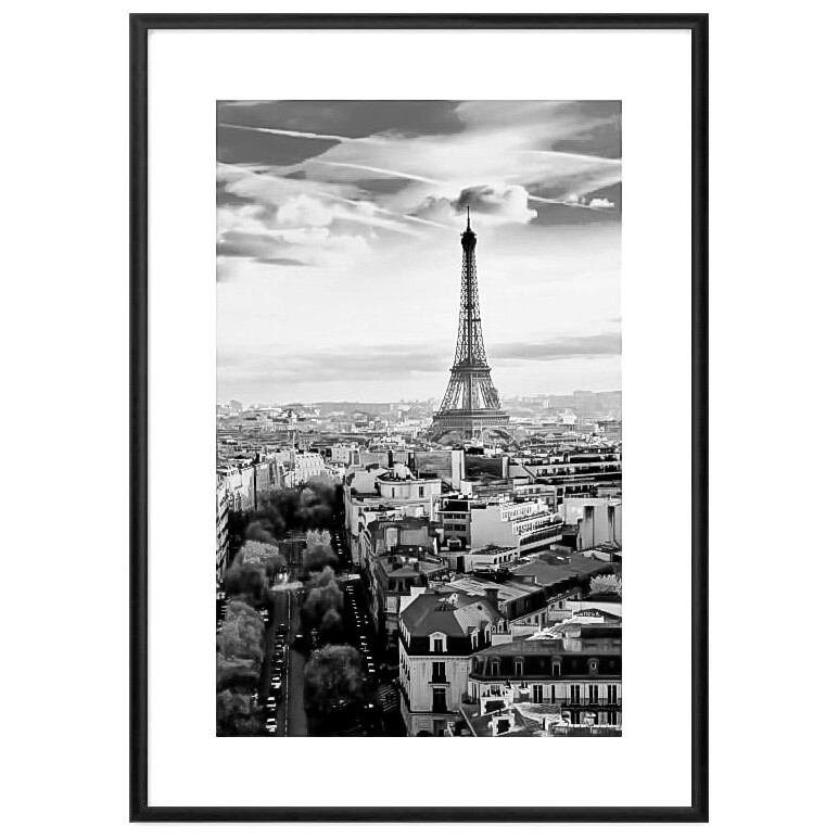 Постер в алюминиевой раме черно-белый &quot;Осень в Париже&quot; 07-0885-21x30