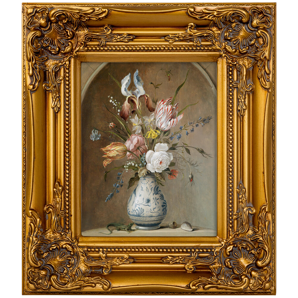 Репродукция картины с золотой раме «Цветы в вазе»