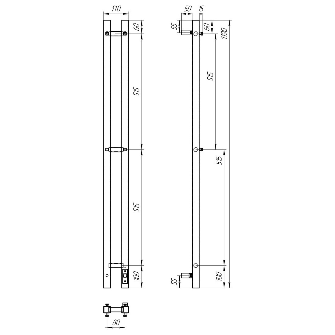 Полотенцесушитель электрический 80х120 см с диммером справа хром Point "Гермес" PN13812 П3 - изображение 5
