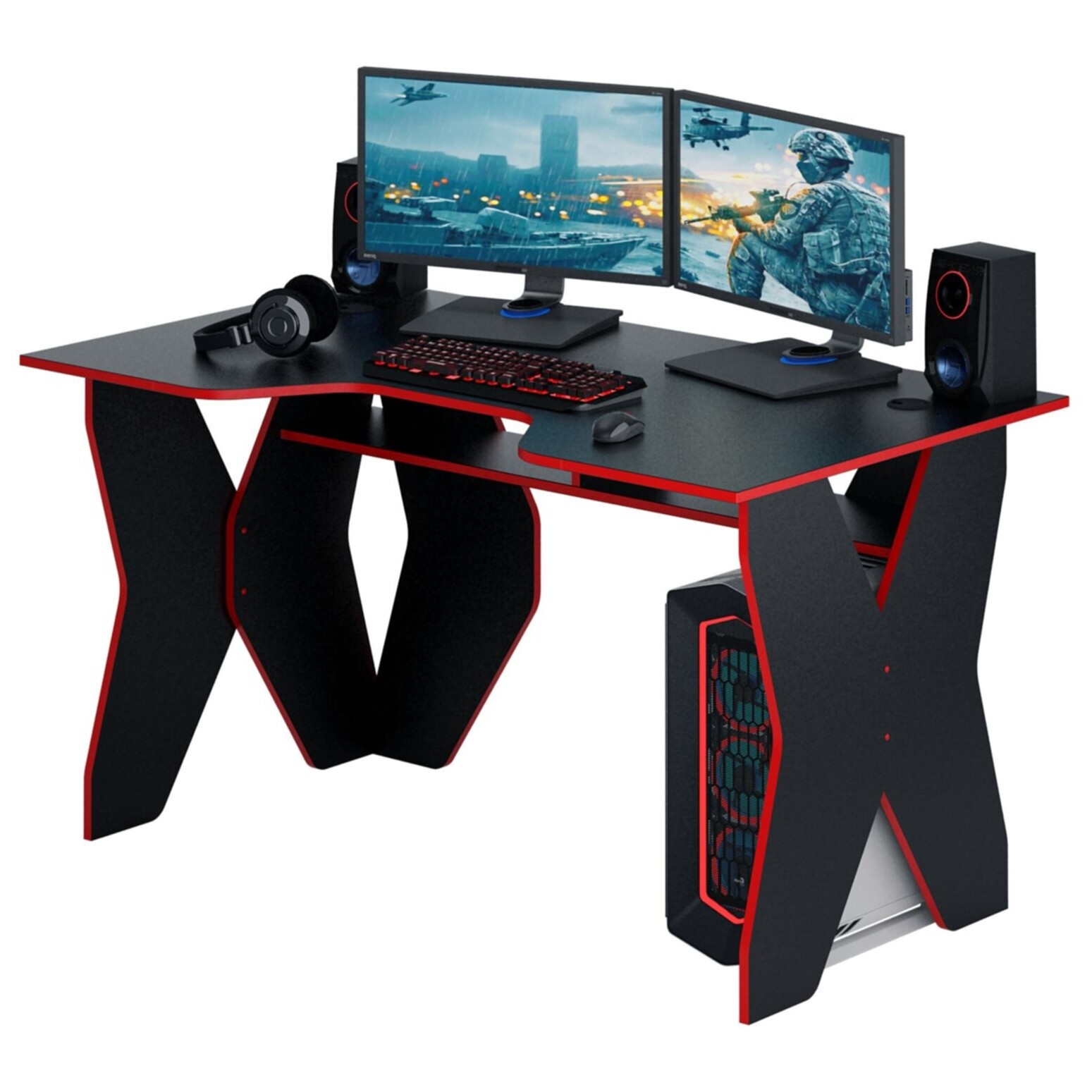Компьютерный стол деревянный черный, красный &quot;Форсаж-1&quot;