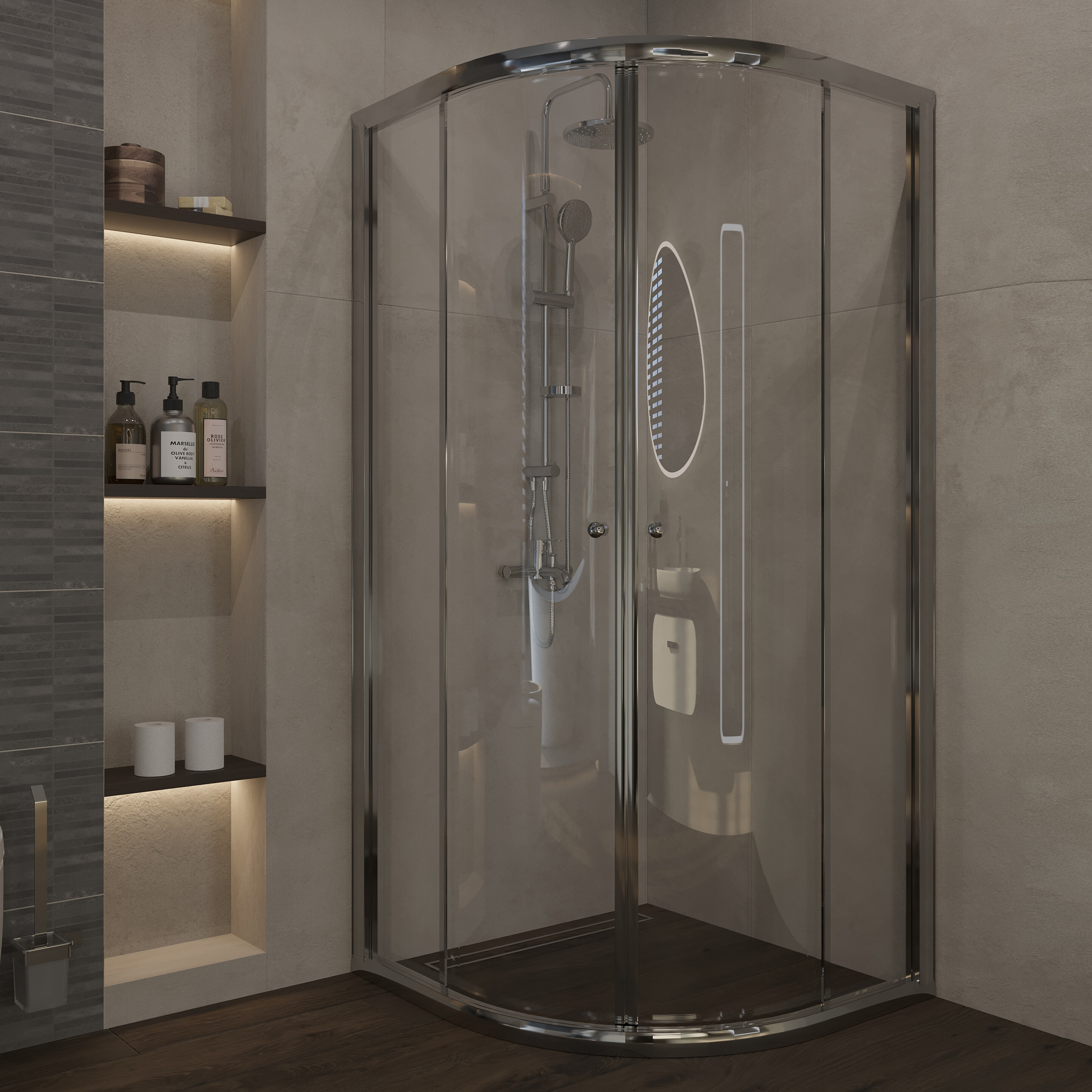 Душевой уголок четверть круга 100х100 см матовый хром Artemis Arne 330 6.925.000.0330.100.10