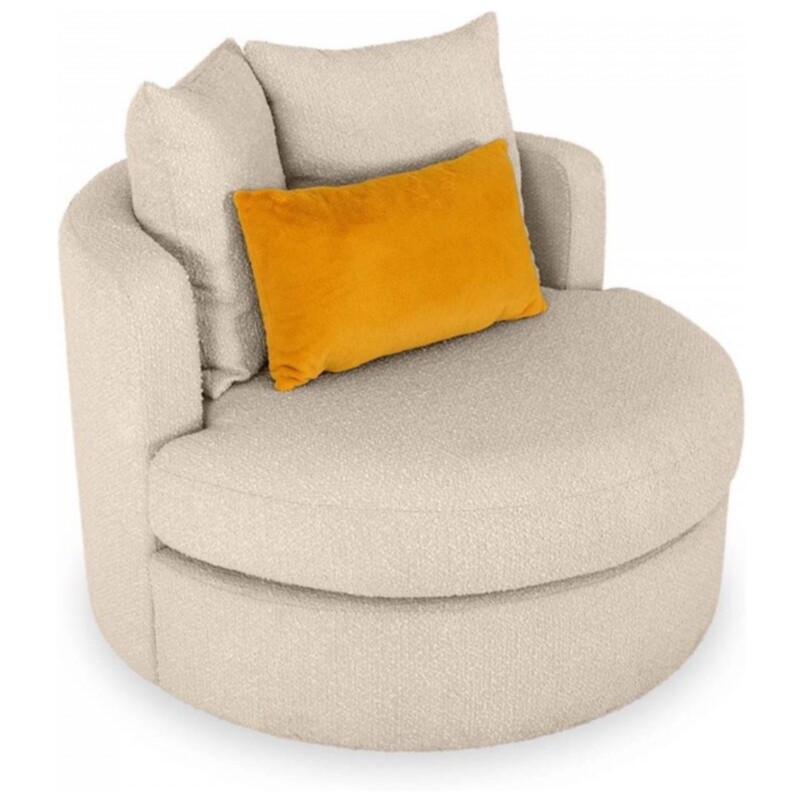 Кресло круглое мягкое с подушками букле бежевое Forli