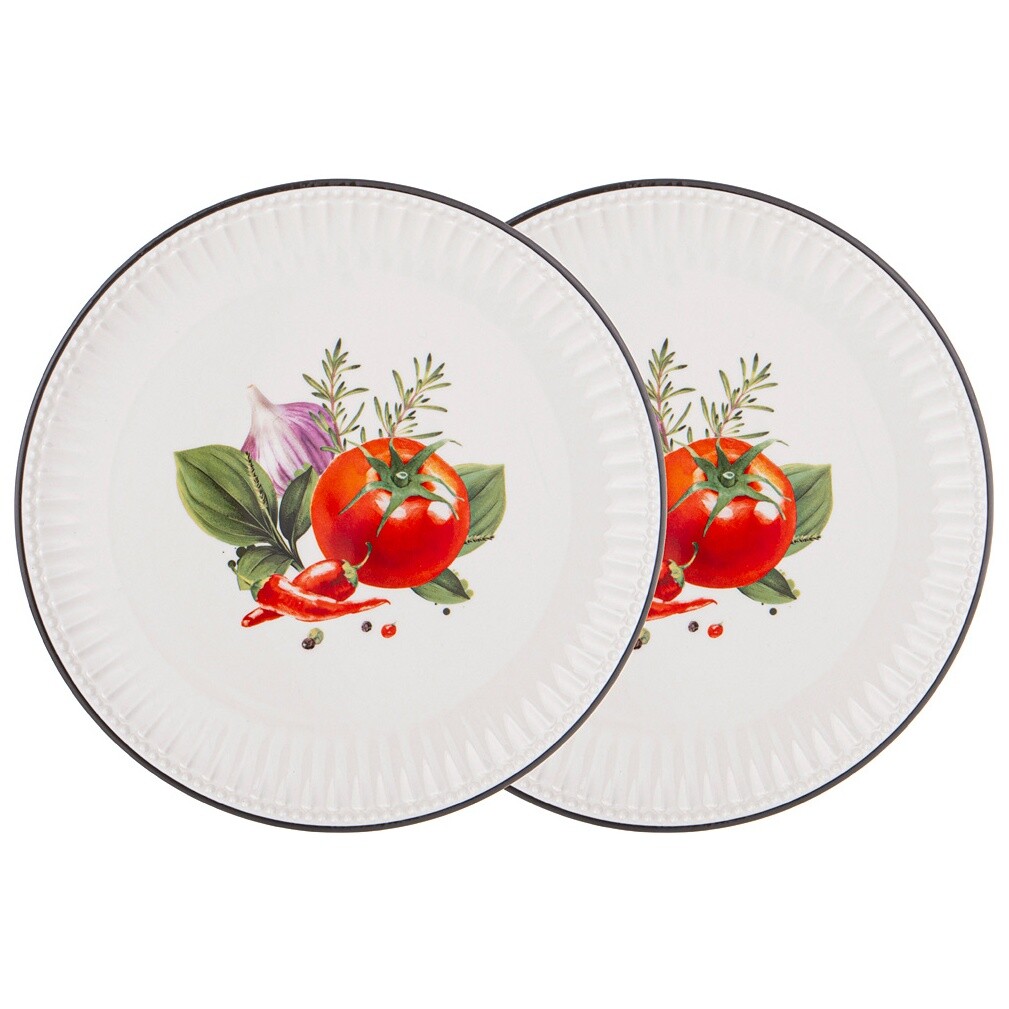Тарелки закусочные фарфоровые 21 см 2 шт белые, красные Kitchen Passions