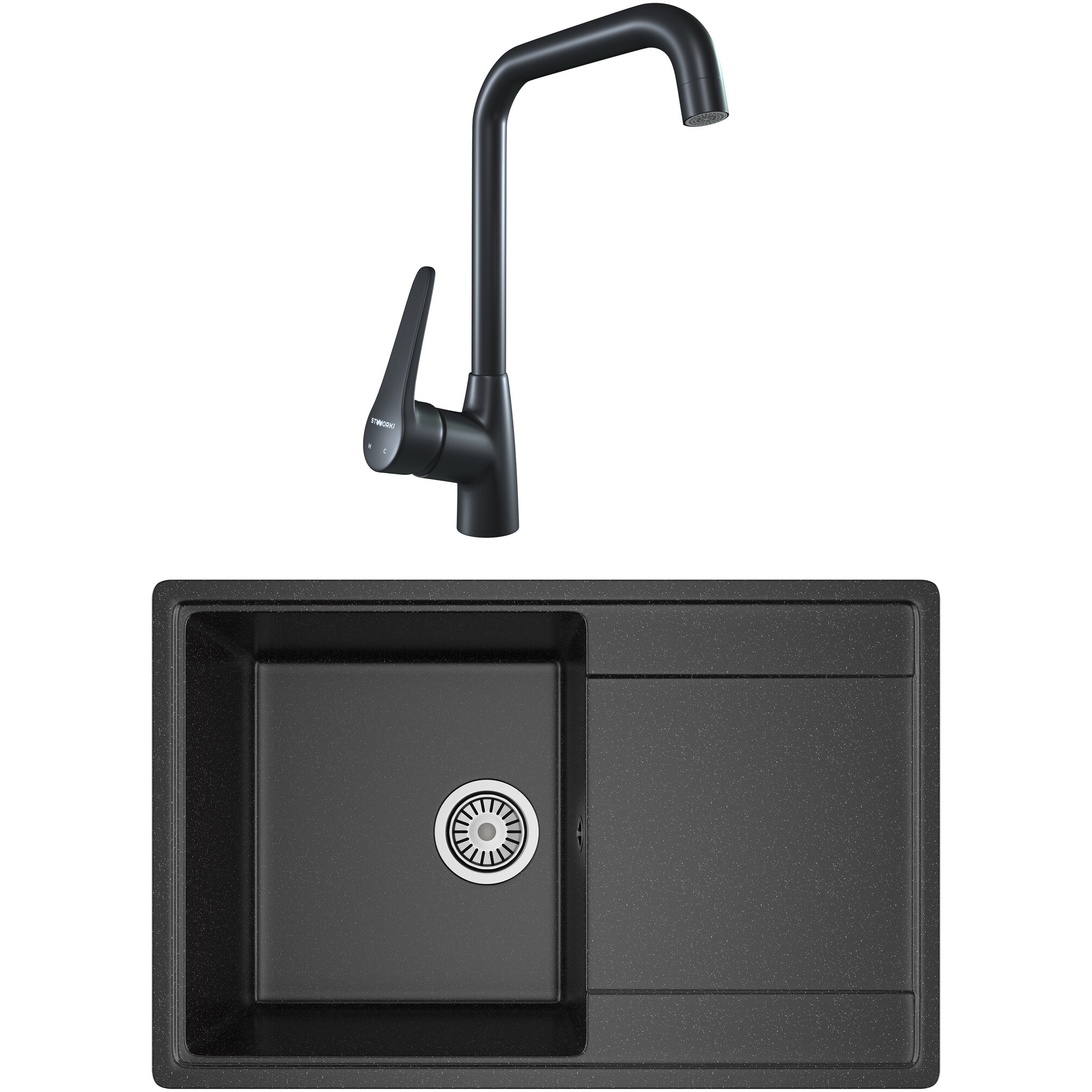 Мойка кухонная черная Domaci &quot;Палермо&quot; со смесителем черный Stworki W0FD4007GA, PR-735-004