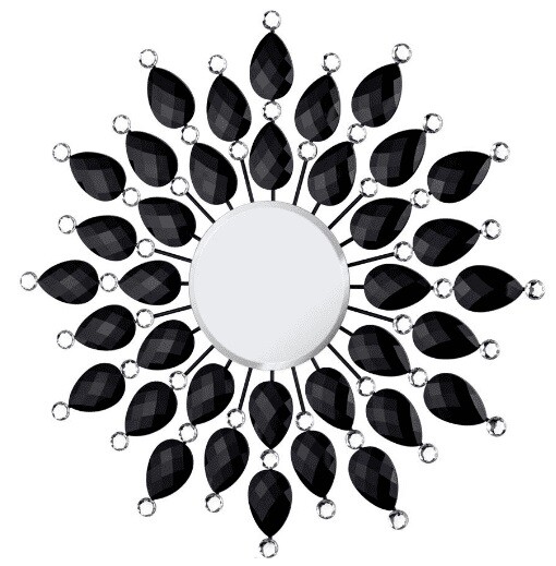 Зеркало-солнце металлическое с черными акриловыми стразами 49 см серебряное Tomas Stern