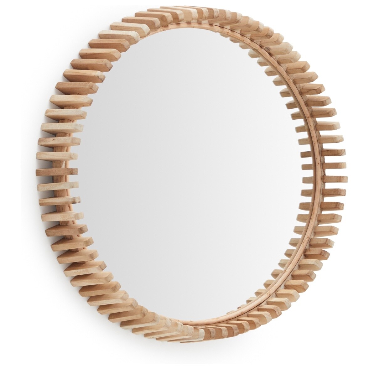 Зеркало настенное круглое в деревянной раме 100 см натуральное Polke от La Forma