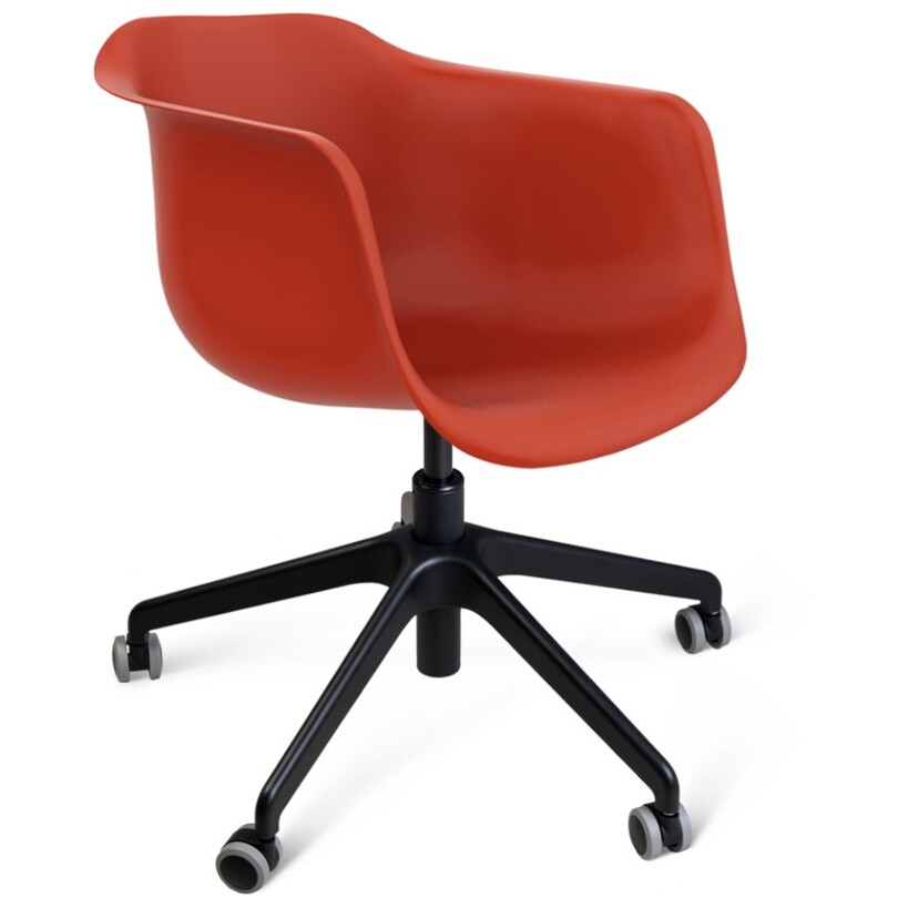 Кресло пластиковое с подлокотниками на колесиках красное, черное SHT-ST31-S154