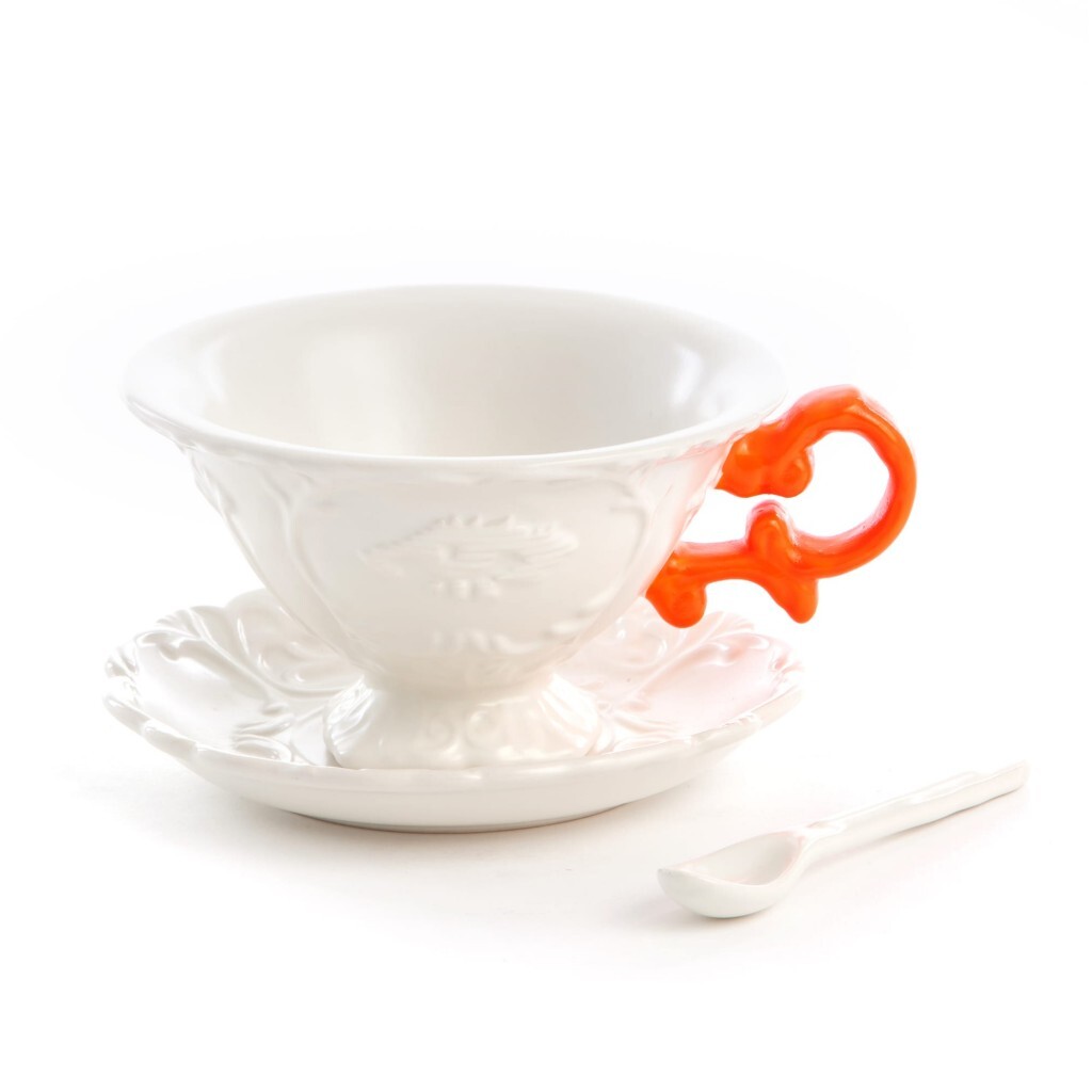 Чайная пара фарфоровая белая, оранжевая I-Tea