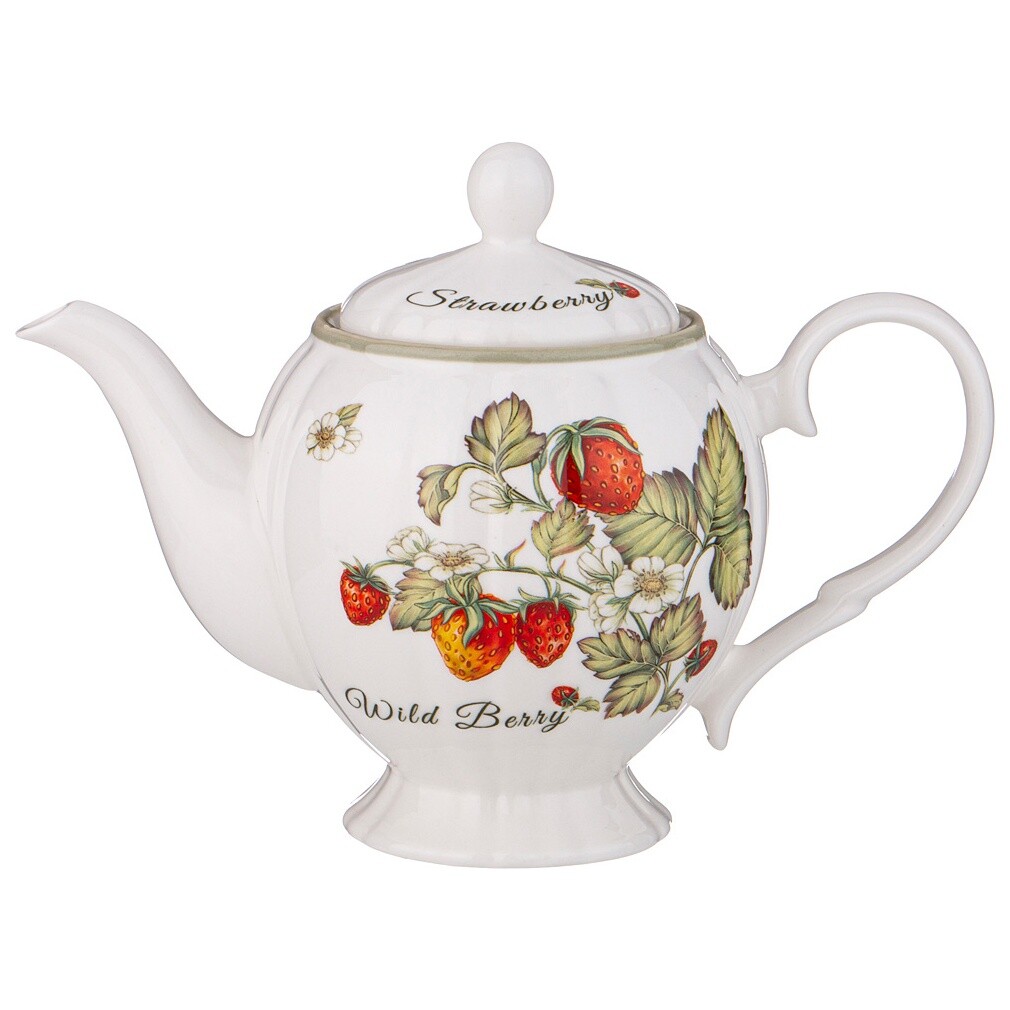 Чайник заварочный фарфоровый белый, разноцветный Strawberry