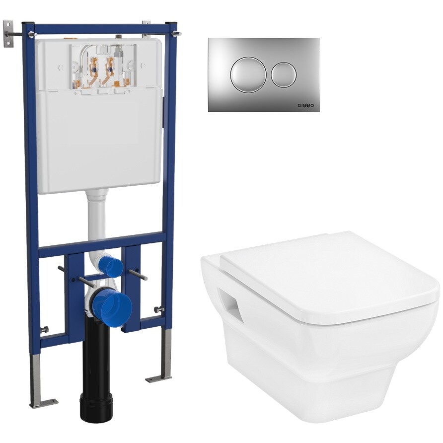 Унитаз подвесной Hansgrohe CreekTide Q с инсталляцией Diwo 4501, с кнопкой хром 7311