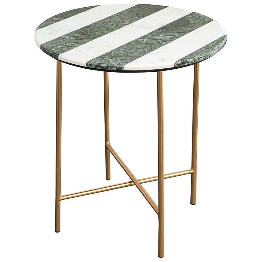 Кофейный столик круглый с мраморной столешницей 45 см серо-белый, золото Haywi