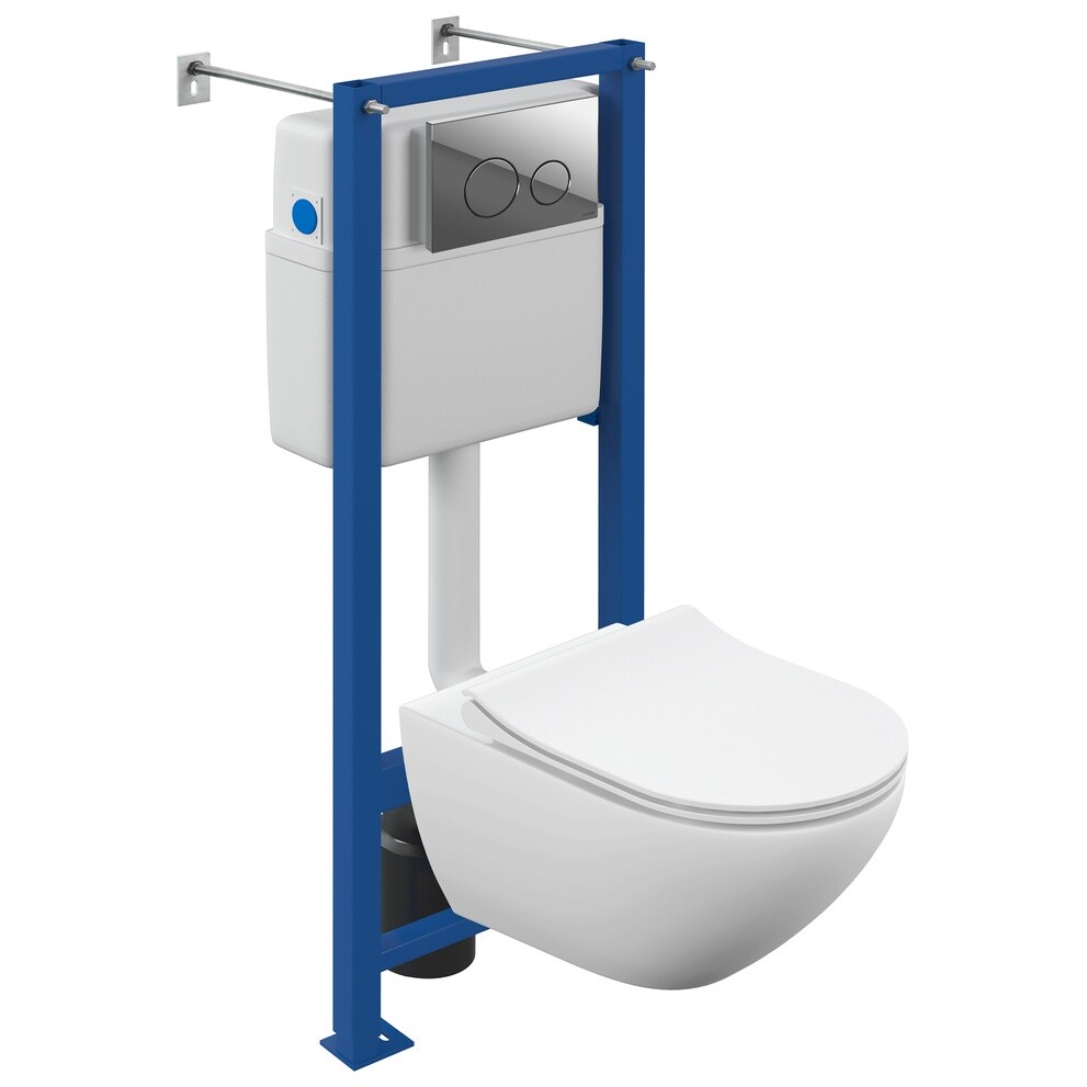 Унитаз белый Cersanit Street Fusion Vortex DPL EO slim с инсталляцией Vector и кнопкой хром 64578