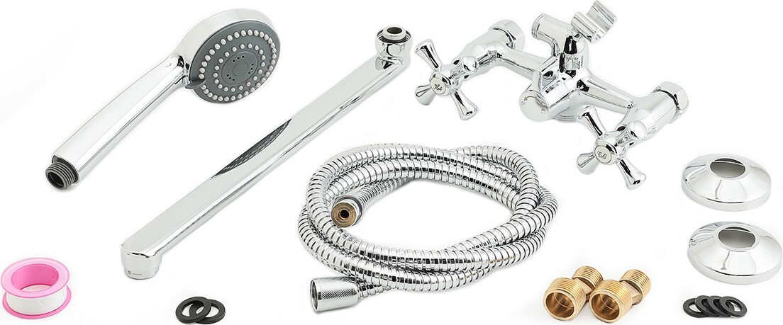 Душевой комплект с двухвентильным смесителем для ванны хром Diwo "Переславль" PER-03cr - изображение 5