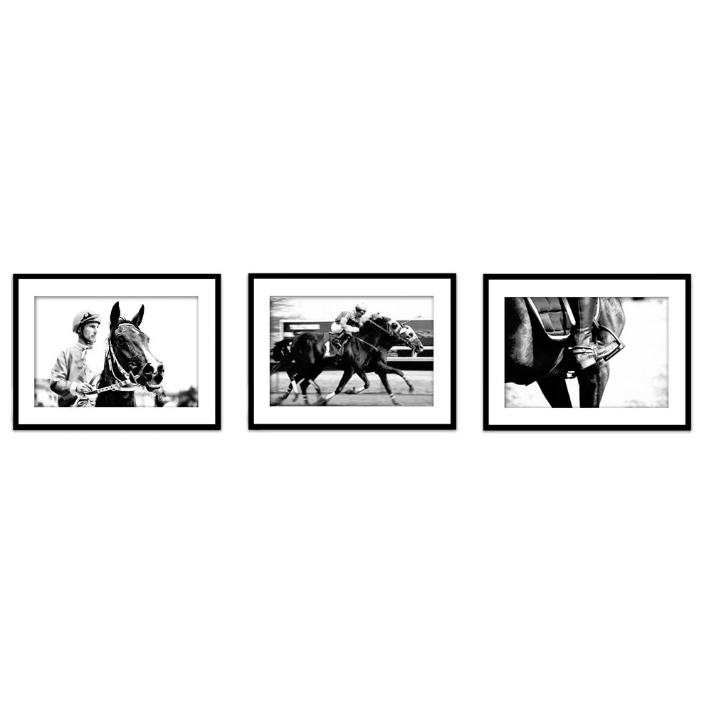 Коллаж из 3 постеров с паспарту черно-белый 21х30 см &quot;Лошади ретро фото №6&quot; 