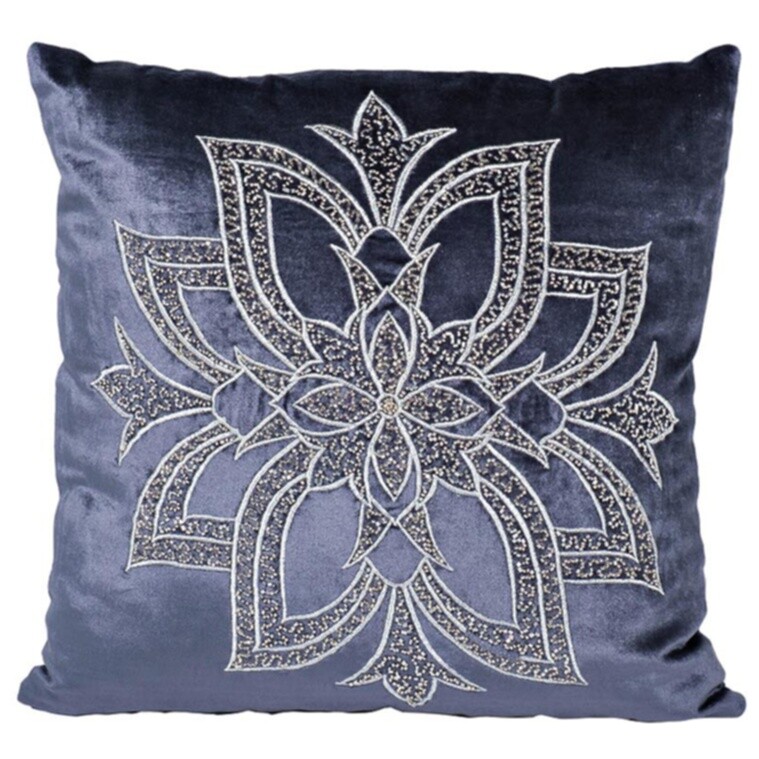 Декоративная подушка 45х45 см с вышивкой синяя &quot;Цветок&quot; 70SW-26096