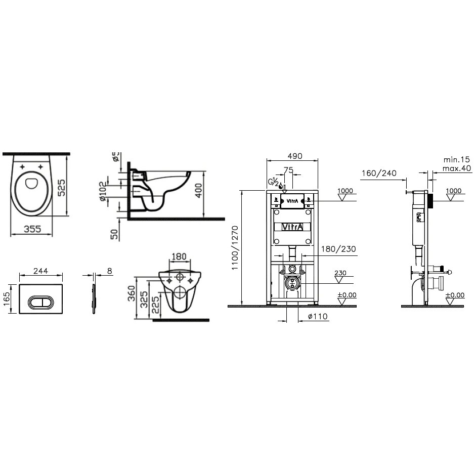 Унитаз подвесной с инсталляцией и кнопкой смыва белая Vitra Normus 9773B003-7201 - изображение 10