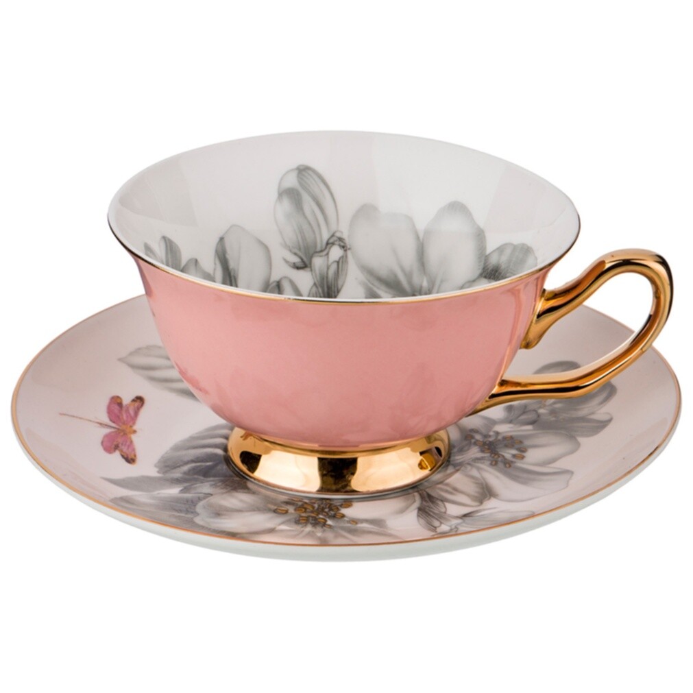 Чайная чашка с блюдцем розовые &quot;Маджента&quot;