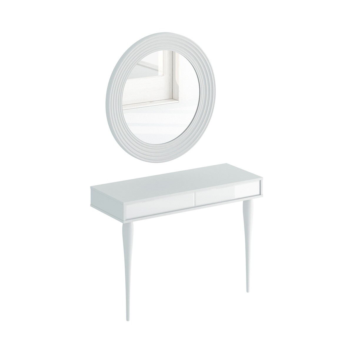 Туалетный столик с зеркалом и белыми ножками 214х81 см стекло белое Cloud