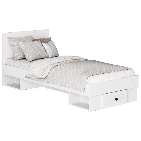 Кровать односпальная с ящиком и нишами 90х200 см белая &quot;Софт КР-01&quot;