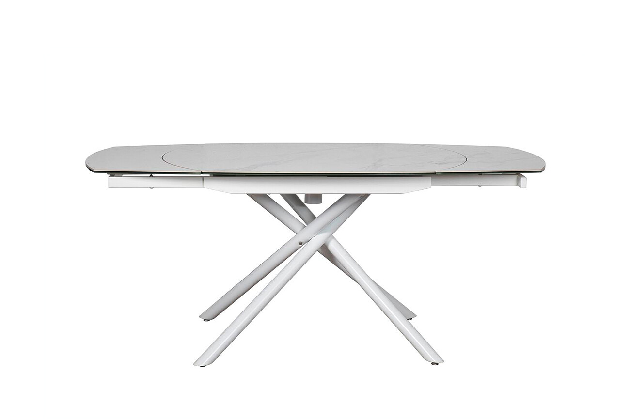 Обеденный стол с керамической столешницей раздвижной белый 120-180 см