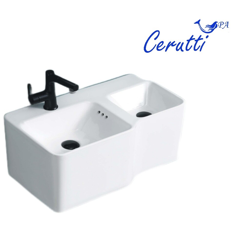 Раковина подвесная двойная фарфоровая 37х65 см белая Cerutti SPA Double Bella CT9703 - изображение 5