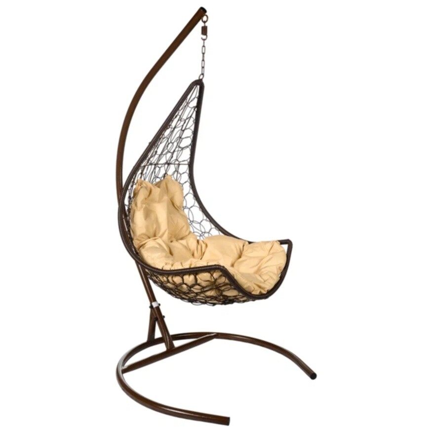 Кресло подвесное плетеное с бежевой подушкой коричневое WindBrown