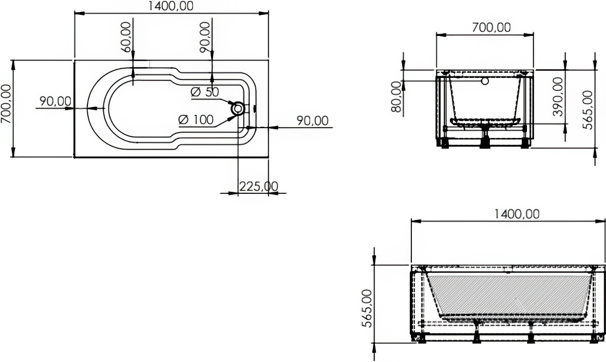 Ванна акриловая 70х140 см белая Artemis Flora 10110300401028 - изображение 10