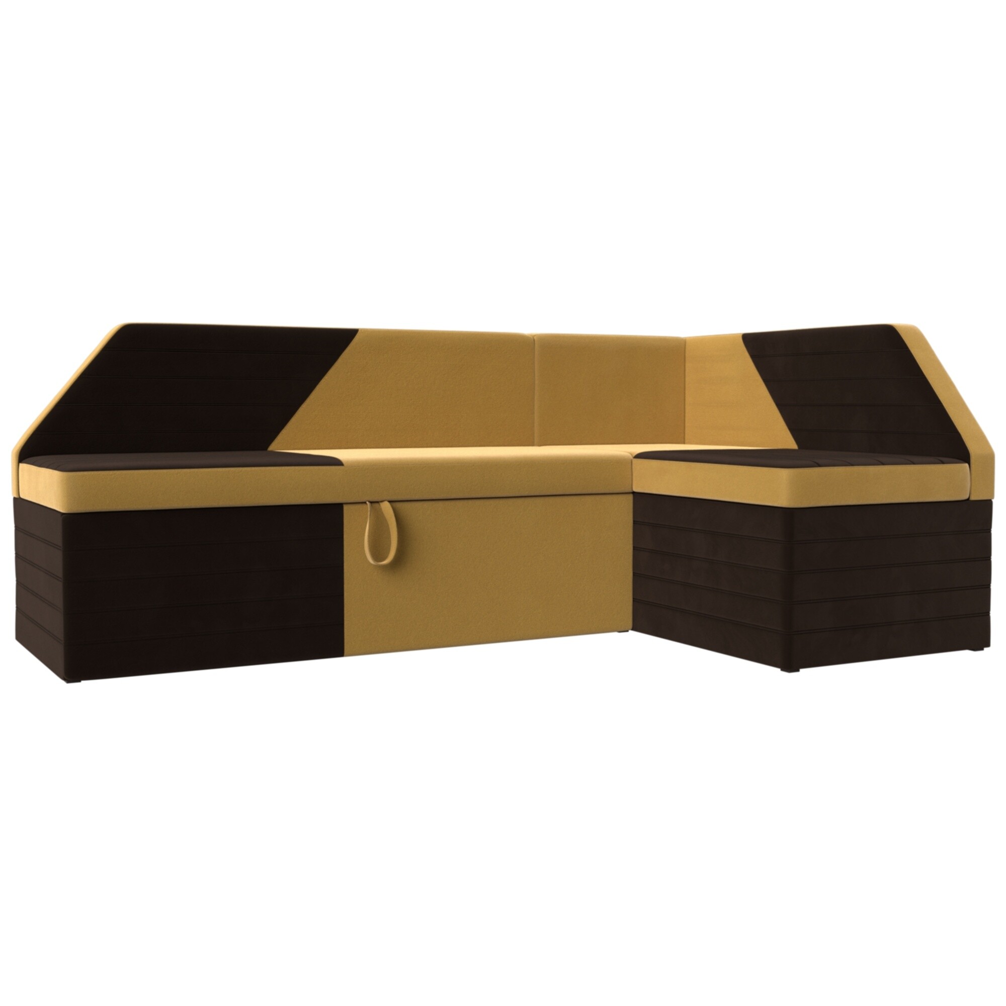 Диван-кровать кухонный раскладной с бельевым ящиком микровельвет коричневый, желтый &quot;Дуглас&quot;