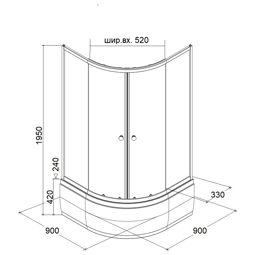 Душевой уголок четверть круга с высоким поддоном 90х90 см хром Parly Z9011 - изображение 10