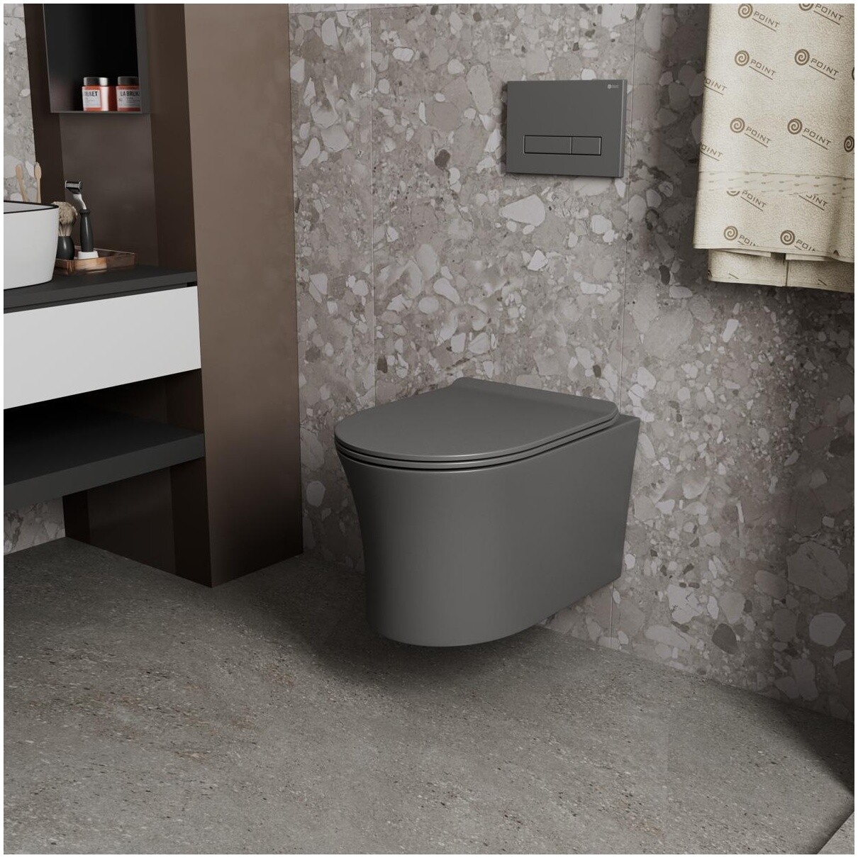 Унитаз подвесной безободковый с сиденьем микролифт серый Point "Вега" PN41711GM - изображение 6