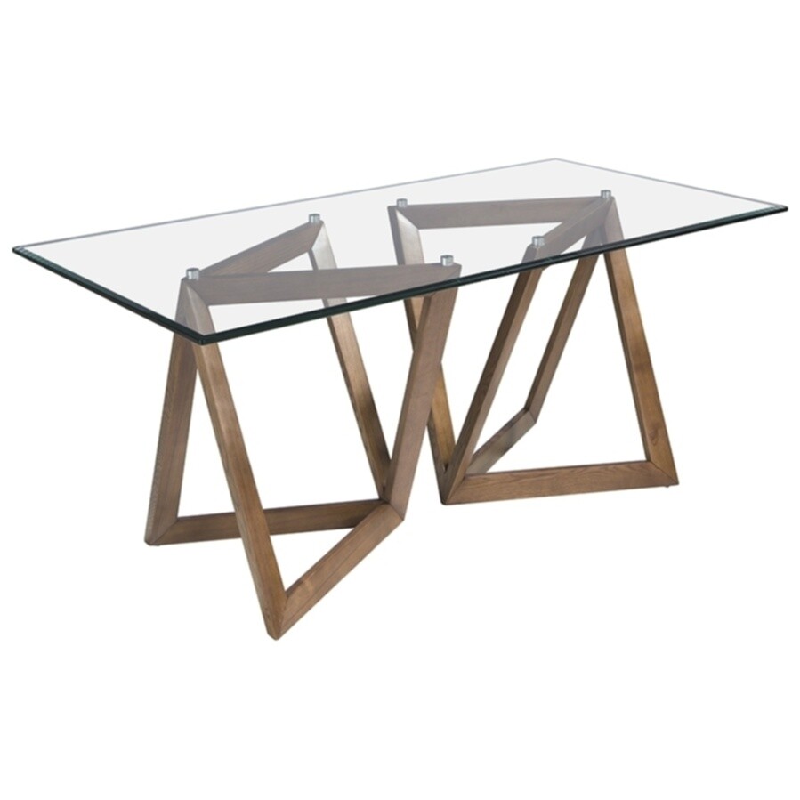 Обеденный стол стеклянный с двойным деревянным основанием 180 см орех коричневый DT16038