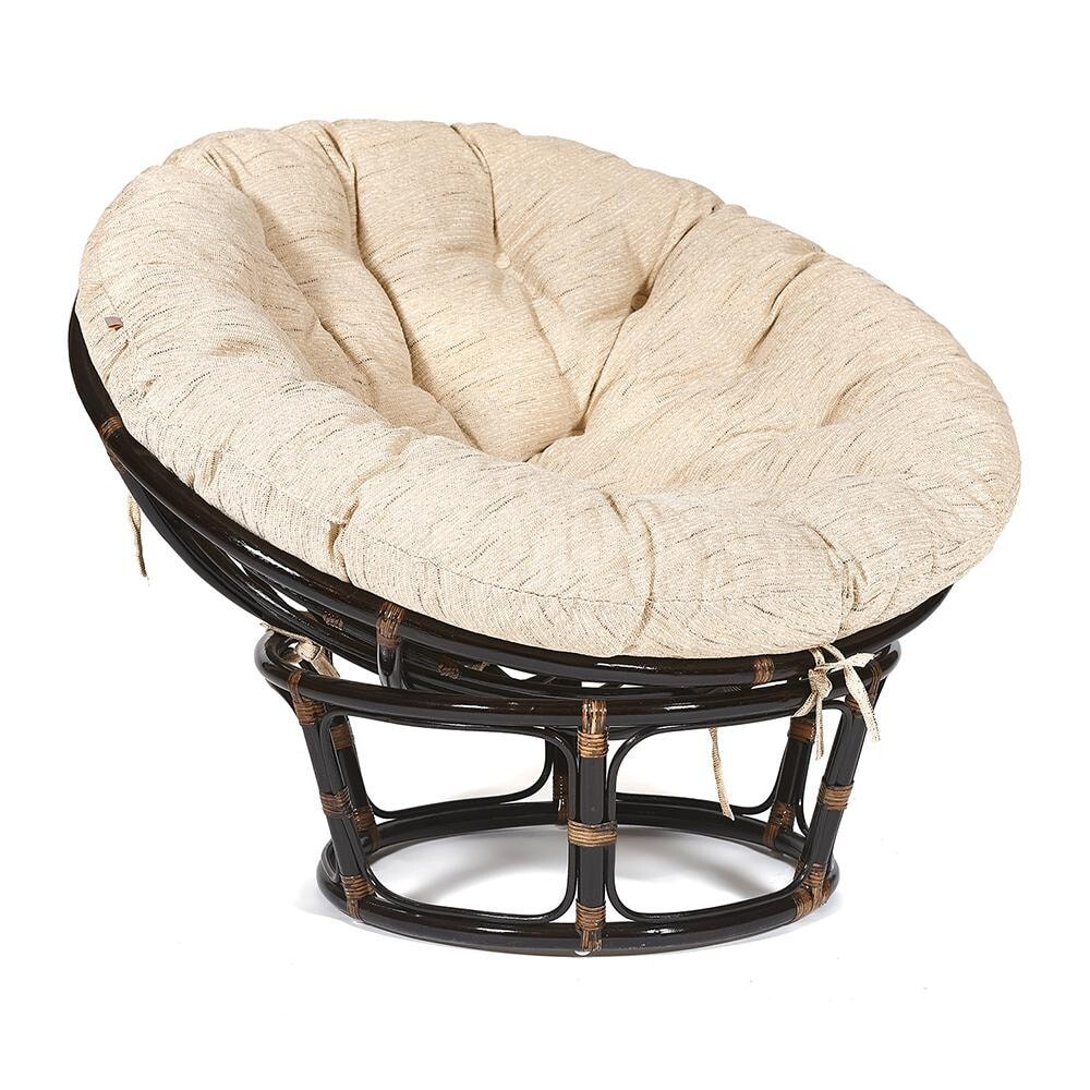 Плетеное кресло с подушкой черно-коричневое, бежевое Papasan