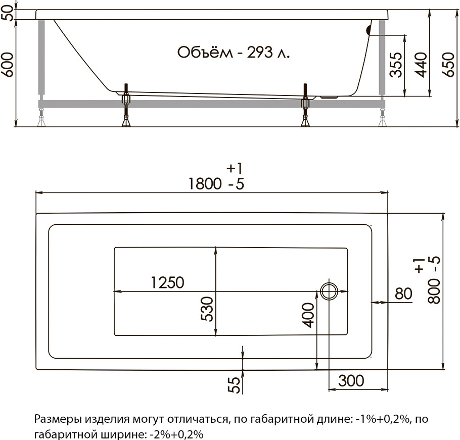Ванна акриловая 80х180 см белая Diwo "Суздаль" Щ0000046598 - изображение 8