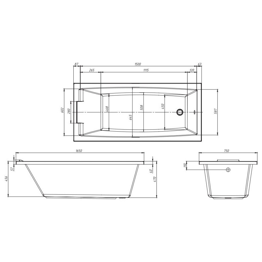Ванна акриловая 165х75 см белая Creto Elite 11-16575 - изображение 4