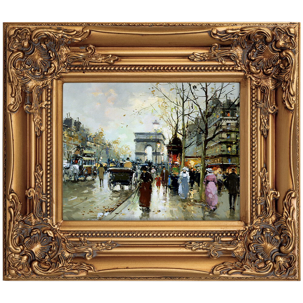 Репродукция золотая «Елисейские поля, Триумфальная арка» в картинной раме «Шелли»