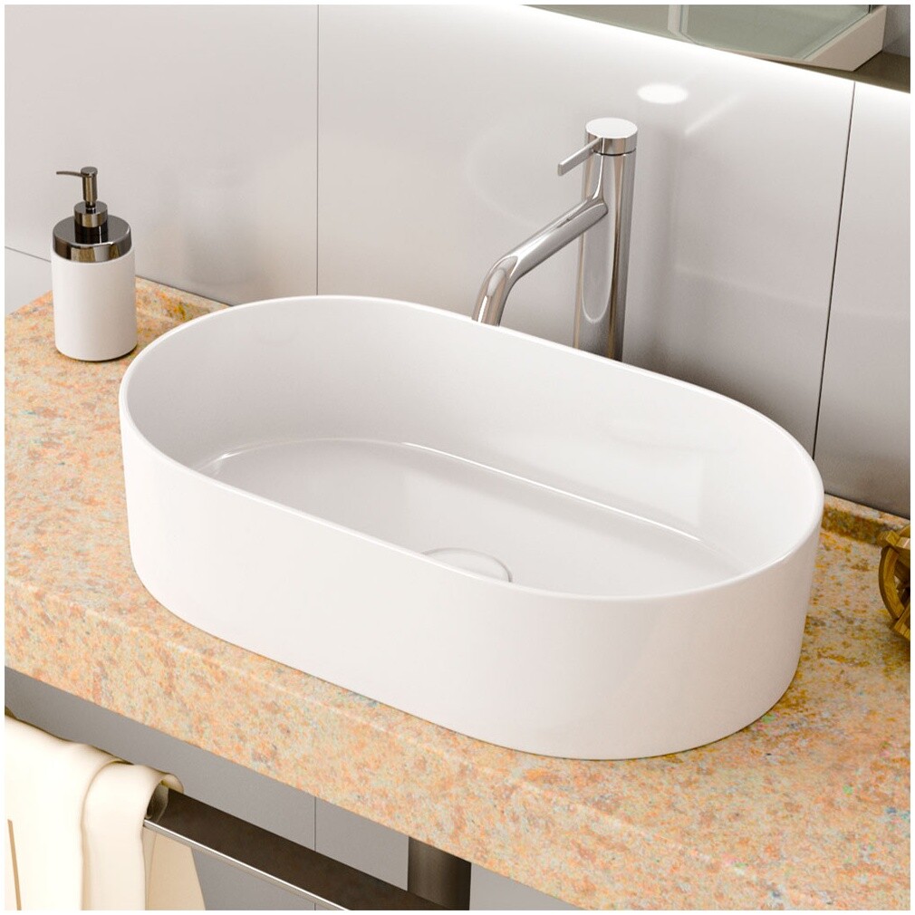 Раковина накладная овальная фарфоровая белая Point "Виктория 53" PN43061 - изображение 4