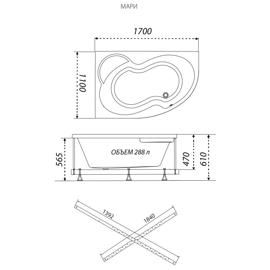 Ванна акриловая белая правая Triton "Мари 170" Щ0000046667 - изображение 7